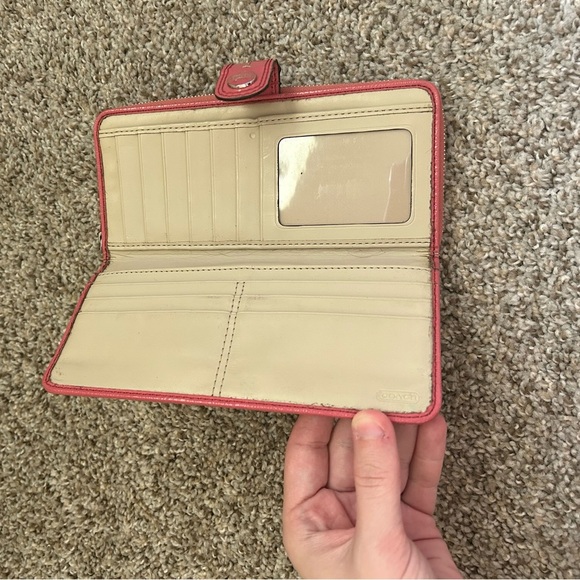 COACH Legacy Signature C Khaki Pink Jacquard Leather Zip Around Wallet Vintage - Picture 8 of 12